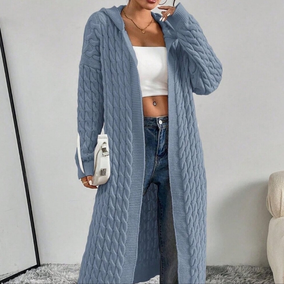 Dusty Blue Casual Women's Long Cardigan - Picture 3 of 6